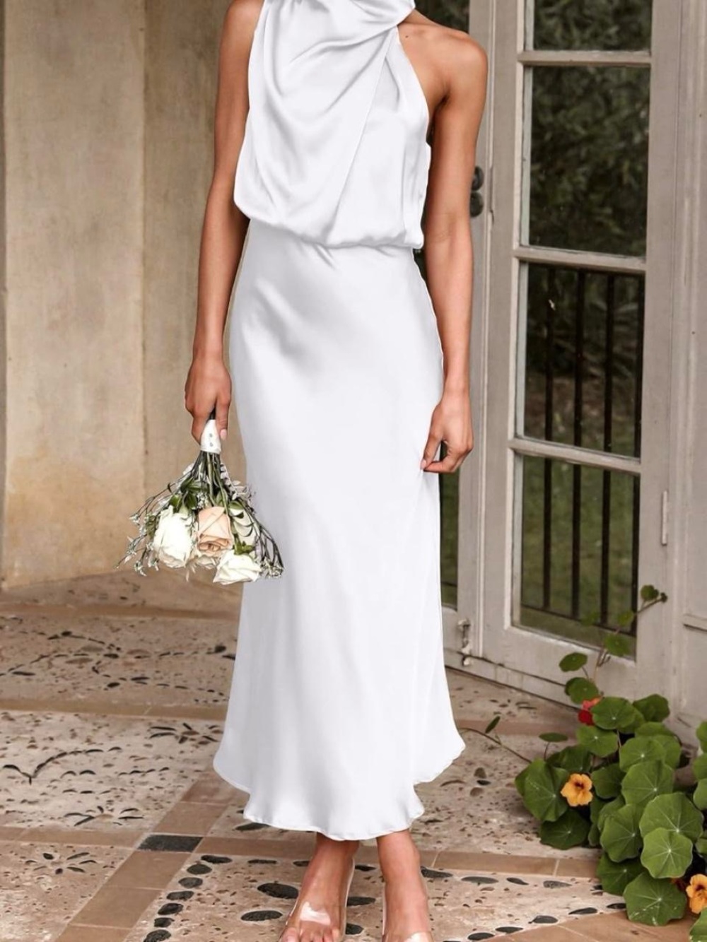 Satin Dress | Elegant Sleeveless Mock Neck | Cocktail Party Maxi Dresses